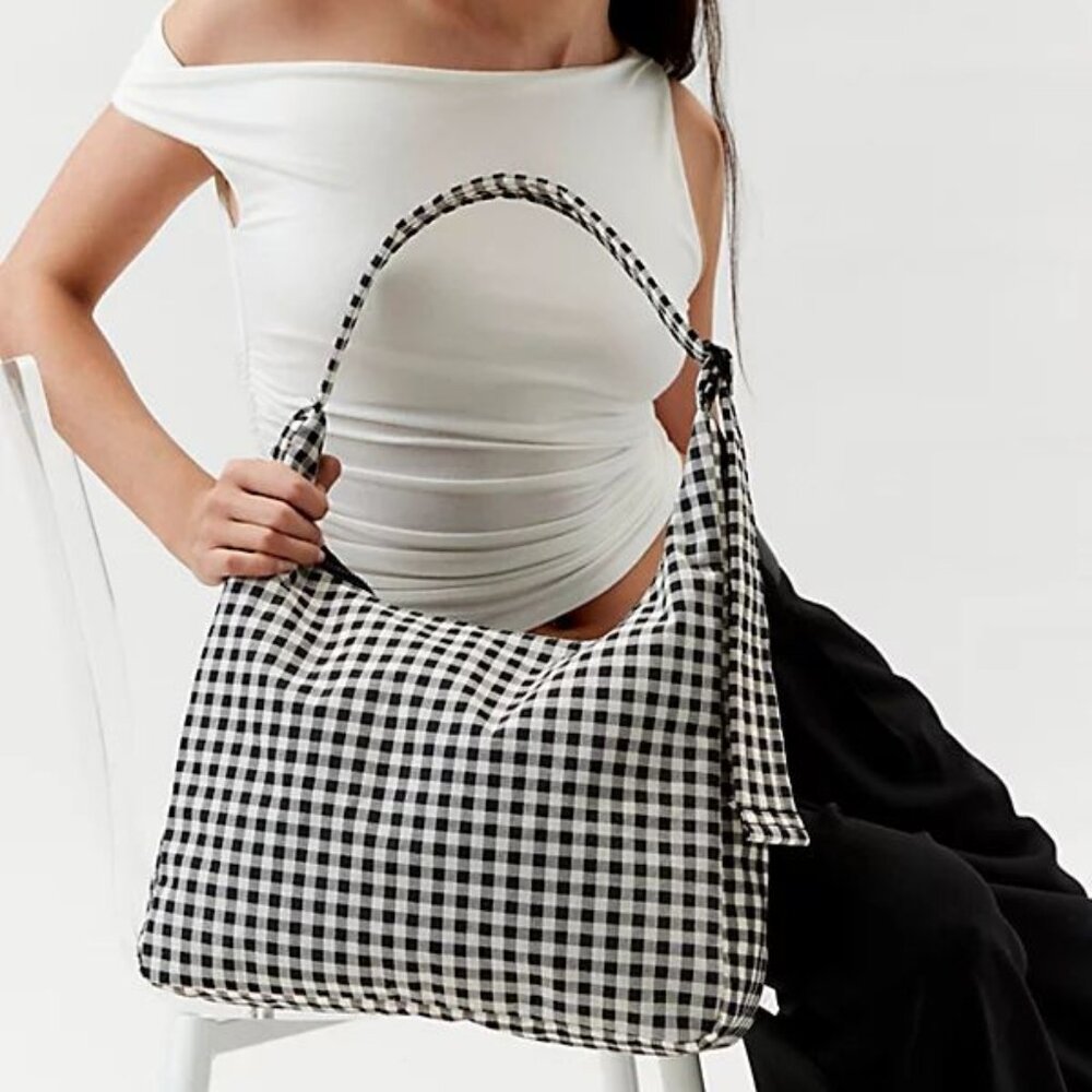 NWT Baggu Nylon Shoulder Bag - Black & White Gingham - Picture 3 of 5